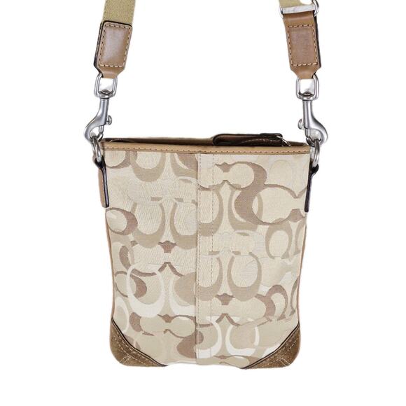 Coach Signature Jacquard Crossbody Bag Khaki Brown 10148 Sm Canvas Leather Trim - Picture 2 of 12